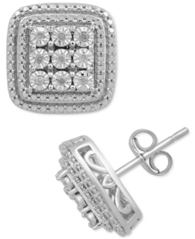Macy's Diamond Cluster Stud Earrings (1/10 Ct. T.w.) In Sterling Silver