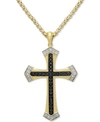 MACY'S MEN'S BLACK & WHITE DIAMOND CROSS 22" PENDANT NECKLACE (1/2 CT. T.W.) IN 18K GOLD-PLATED STERLING SI