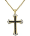 Macy's Men's Black & White Diamond Cross 22" Pendant Necklace (1/2 Ct. T.w.) In 18k Gold-plated Sterling Si In Black