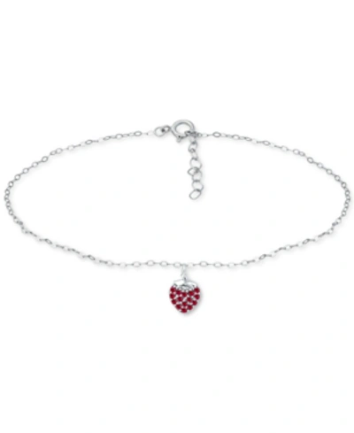 Giani Bernini Lab-created Ruby Strawberry Cluster Ankle Bracelet In Sterling Silver, Created For Macy's