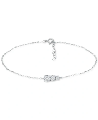 Giani Bernini Cubic Zirconia Graduated Three Stone Chain Link Ankle Bracelet In Sterling Silver, Created For Macy'