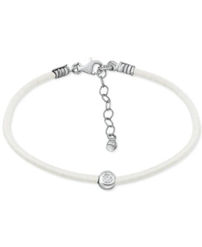 Giani Bernini Cubic Zirconia Bezel Cord Ankle Bracelet In Sterling Silver, Created For Macys In White