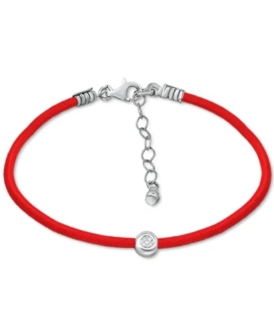 Giani Bernini Cubic Zirconia Bezel Cord Ankle Bracelet In Sterling Silver, Created For Macys In Red