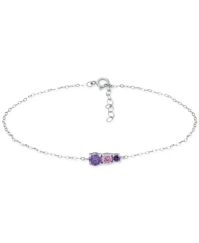 Giani Bernini Purple Cubic Zirconia Graduating Three Stone Chain Ankle Bracelet In Sterling Silver, Created For Ma
