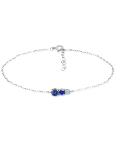 Giani Bernini Blue Cubic Zirconia Graduating Three Stone Chain Ankle Bracelet In Sterling Silver, Created For Macy