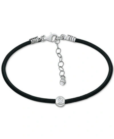 Giani Bernini Cubic Zirconia Bezel Cord Ankle Bracelet In Sterling Silver, Created For Macys In Black