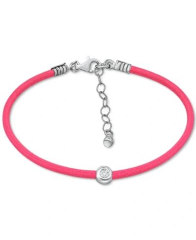 Giani Bernini Cubic Zirconia Bezel Cord Ankle Bracelet In Sterling Silver, Created For Macys In Pink