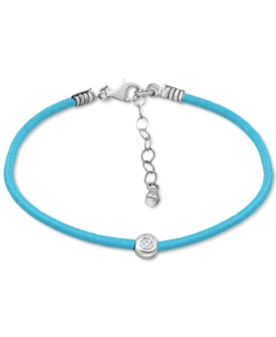 Giani Bernini Cubic Zirconia Bezel Cord Ankle Bracelet In Sterling Silver, Created For Macys In Teal