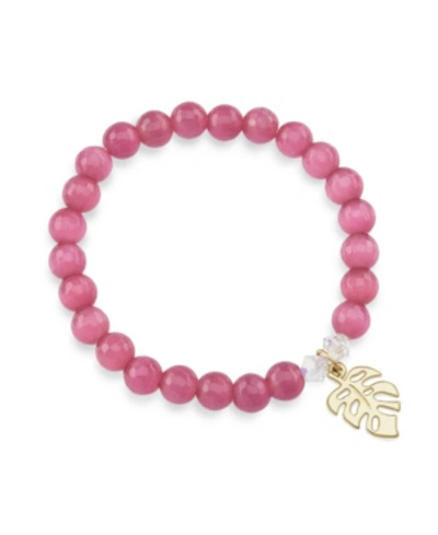 Katie's Cottage Barn Faceted Cat's Eye With Palm Leaf And Crystals Bracelet In Pink