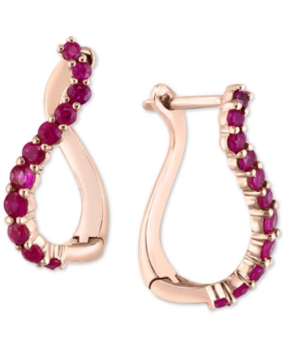 Macy's Ruby Swirl Hoop Earrings (3/4 Ct. T.w.) In 14k Rose Gold