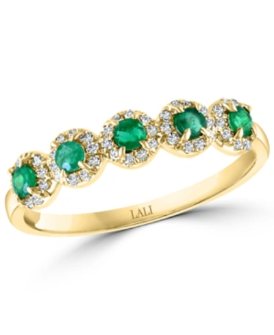 Macy's Emerald (1/3 Ct. T.w.) & Diamond (1/6 Ct. T.w.) Five Stone Halo Ring In 14k Gold