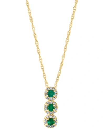 Macy's Emerald (1/6 Ct. T.w.) & Diamond (1/10 Ct. T.w.) Triple Halo 18" Pendant Necklace In 14k Gold