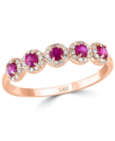 Macy's Ruby (1/3 Ct. T.w.) & Diamond (1/6 Ct. T.w.) Five Stone Halo Ring In 14k Rose Gold