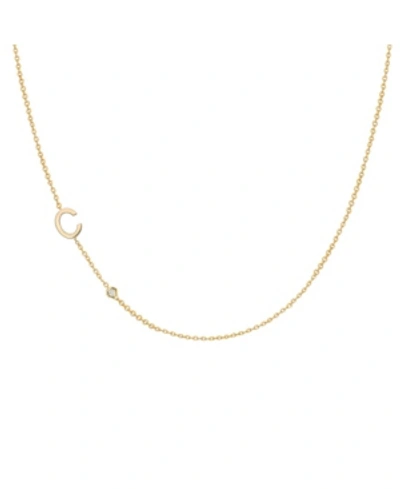 Zoe Lev 14k Gold Asymmetrical Initial And Bezel Necklace In Gold-c