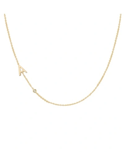 Zoe Lev 14k Gold Asymmetrical Initial And Bezel Necklace In Gold-a
