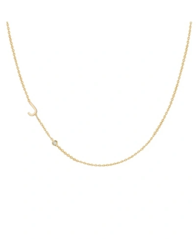 Zoe Lev 14k Gold Asymmetrical Initial And Bezel Necklace In Gold-j