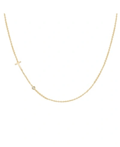 Zoe Lev 14k Gold Asymmetrical Initial And Bezel Necklace In Gold-t