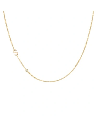 Zoe Lev 14k Gold Asymmetrical Initial And Bezel Necklace In Gold-s