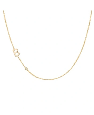 Zoe Lev 14k Gold Asymmetrical Initial And Bezel Necklace In Gold-b