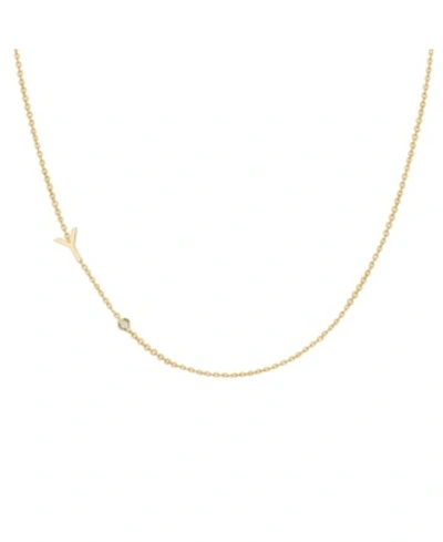 Zoe Lev 14k Gold Asymmetrical Initial And Bezel Necklace In Gold-y
