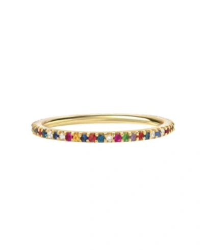 Zoe Lev 14k Yellow Gold Rainbow Gemstone & Diamond Eternity Ring