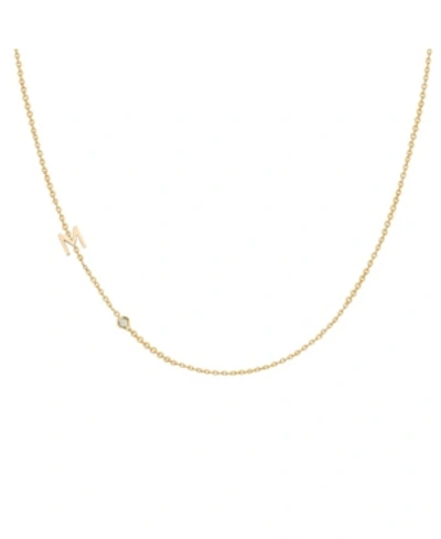 Zoe Lev 14k Gold Asymmetrical Initial And Bezel Necklace In Gold-m