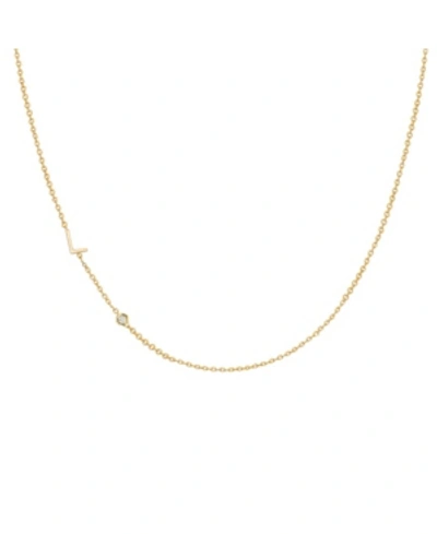 Zoe Lev 14k Gold Asymmetrical Initial And Bezel Necklace In Gold-l