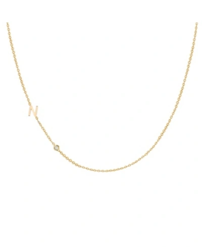Zoe Lev 14k Gold Asymmetrical Initial And Bezel Necklace In Gold-n