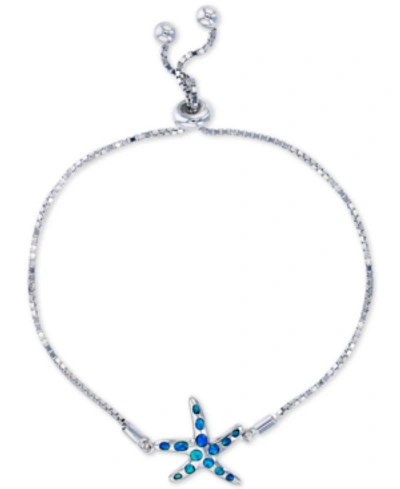 Macy's Lab-created Blue Opal Starfish Bolo Bracelet In Sterling Silver