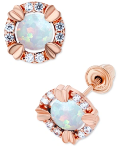 Macy's Lab-created Opal (1/5 Ct. T.w.) & Lab-created White Sapphire (1/10 Ct. T.w.) Oval Stud Earrings In Rose Gold