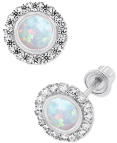 Macy's Lab-created Opal (1/5 Ct. T.w.) & Lab-created White Sapphire (1/5 Ct. T.w.) Halo Stud Earrings In Sterling Silver
