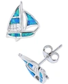 Macy's Lab-created Blue Opal Sailboat Stud Earrings In Sterling Silver In Blue Opal