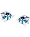Macy's Lab-created Blue Opal Fish Stud Earrings In Sterling Silver In Blue Opal
