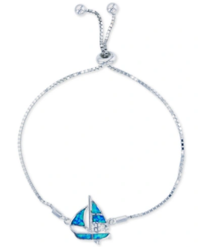 Macy's Lab-created Blue Opal Sailboat Bolo Bracelet In Sterling Silver