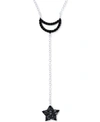 Macy's Black Spinel Moon & Star Lariat Necklace In Sterling Silver, 16" + 2" Extender In Black Spinel