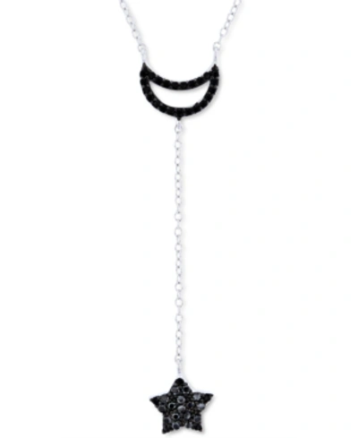 Macy's Black Spinel Moon & Star Lariat Necklace In Sterling Silver, 16" + 2" Extender