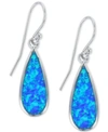 Macy's Lab-created Blue Opal Inlay Teardrop Drop Earrings In Sterling Silver In Blue Opal