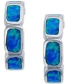 Macy's Lab-created Blue Opal Inlay Brick Small Hoop Earrings In Sterling Silver, 0.6" In Blue Opal
