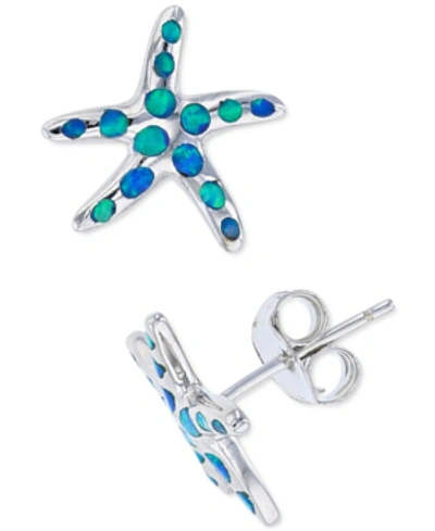Macy's Lab-created Blue Opal Starfish Stud Earrings In Sterling Silver