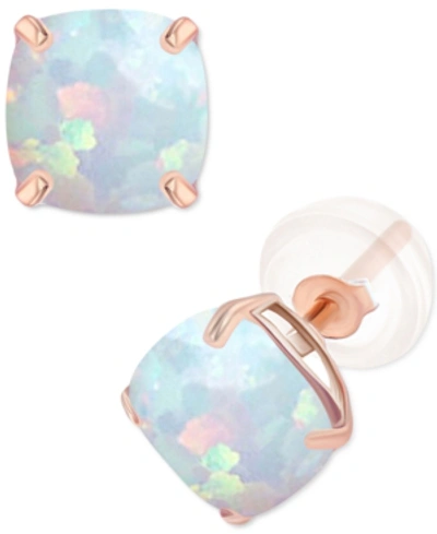 Macy's Lab-grown Opal Heart Stud Earrings (3/8 Ct. T.w.) In Sterling Silver In Rose Gold