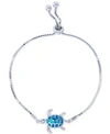 Macy's Lab-created Blue Opal Turtle Bolo Bracelet In Sterling Silver In Blue Opal