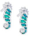 Macy's Lab-created Blue Opal Seahorse Stud Earrings In Sterling Silver In Blue Opal