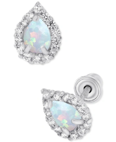 Macy's Lab-created Opal (1/10 Ct. T.w.) & Lab-created White Sapphire (1/6 Ct. T.w.) Pear Halo Stud Earrings In Sterling Silver