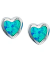 Macy's Lab-created Blue Opal Heart Stud Earrings In Sterling Silver In Blue Opal