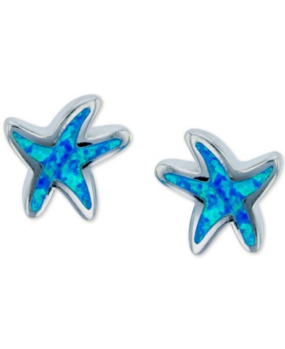 Macy's Lab-created Blue Opal Starfish Stud Earrings In Sterling Silver