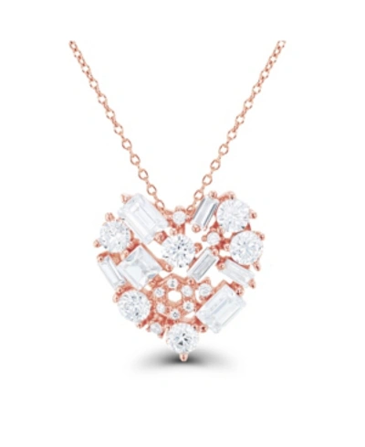 Macy's Cubic Zirconia Scattered Cluster Heart 18" Pendant Necklace In Sterling Silver (also In 14k Gold Ove In Rose Gold