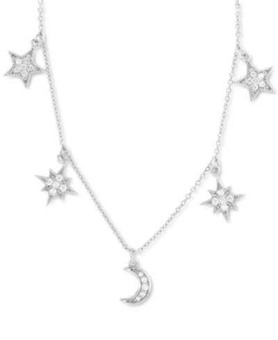 Macy's Cubic Zirconia Star & Moon Dangle Statement Necklace In Sterling Silver, 16" + 2" Extender (also In In White