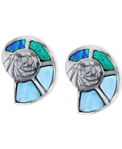 Macy's Lab-created Blue Opal & Larimar Shell Stud Earrings In Sterling Silver