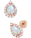 Macy's Lab-grown Opal (1/10 Ct. T.w.) & Lab-grown White Sapphire (1/6 Ct. T.w.) Pear Halo Stud Earrings In Rose Gold