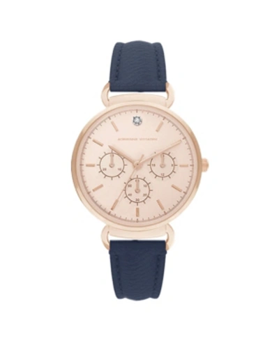 Adrienne Vittadini Women's Mock Chronograph And Navy Leather Strap Watch 36mm